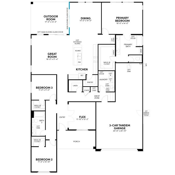 2D floor plan layout for the Agave by Brookfield Residential in Mariposa at Blossom Rock, Apache Junction, AZ (Image 4).