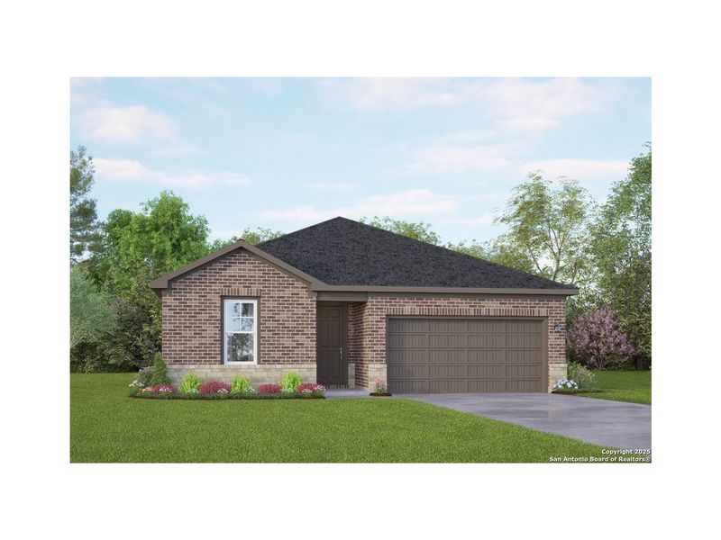 Front exterior of a new home in Bricewood, San Antonio, TX, highlighting curb appeal (Image 1).