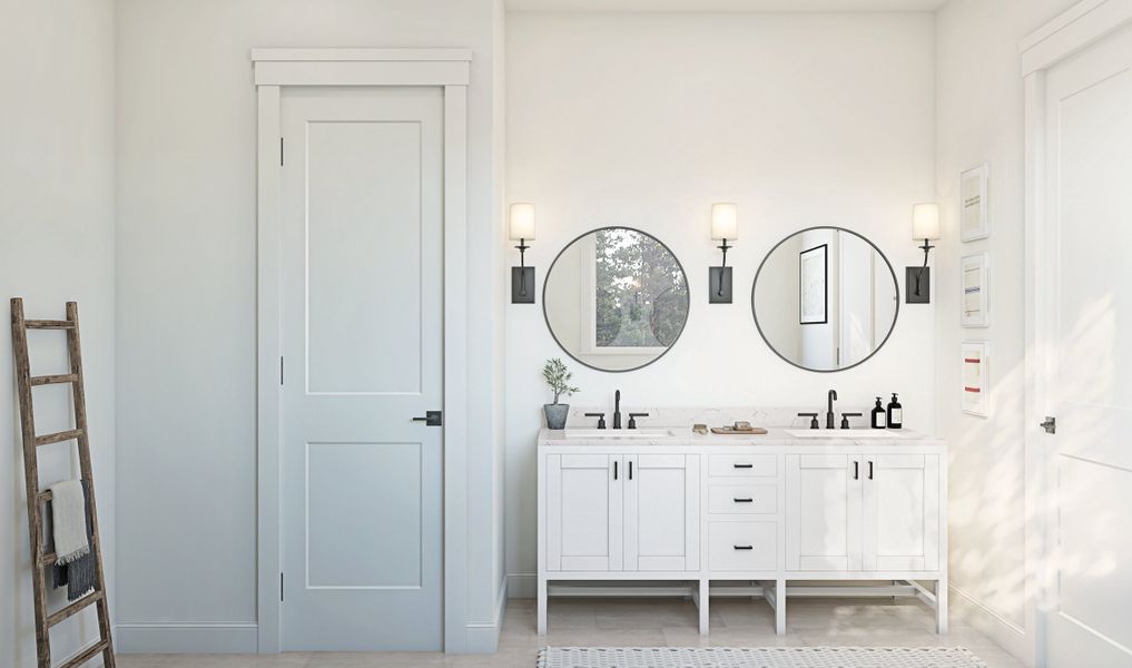 Primary bath with freestanding vanity