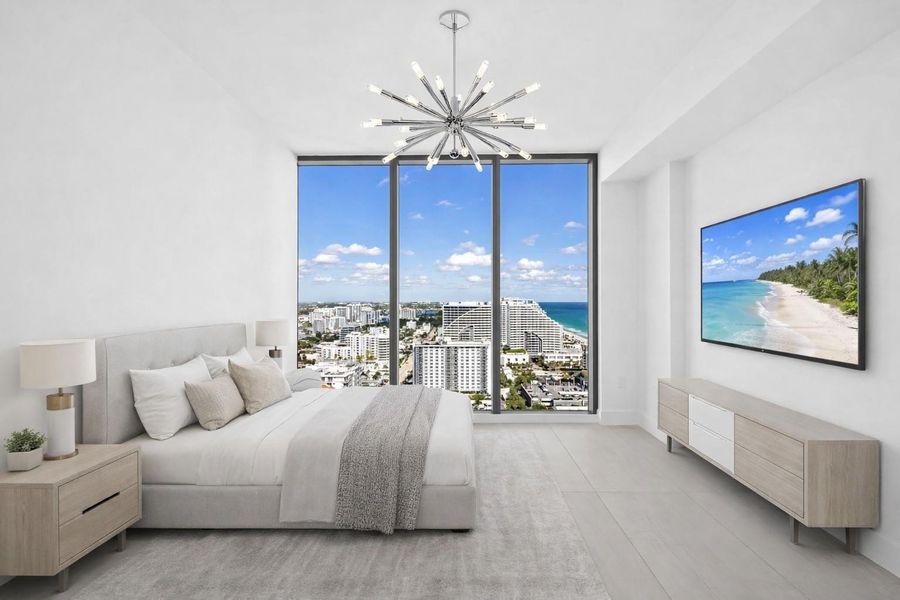 Virtually staged Guest bedroom with Unobstructed Ocean and city view Virtually staged Guest bedroom with Unobstructed Ocean and city view
