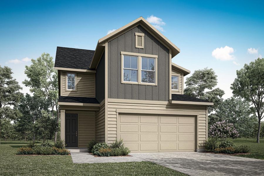 Representative exterior photo of a completed home built from the Bailey by Tri Pointe Homes in Prairie Collection at The Meadows, Krum, TX (Image 1).