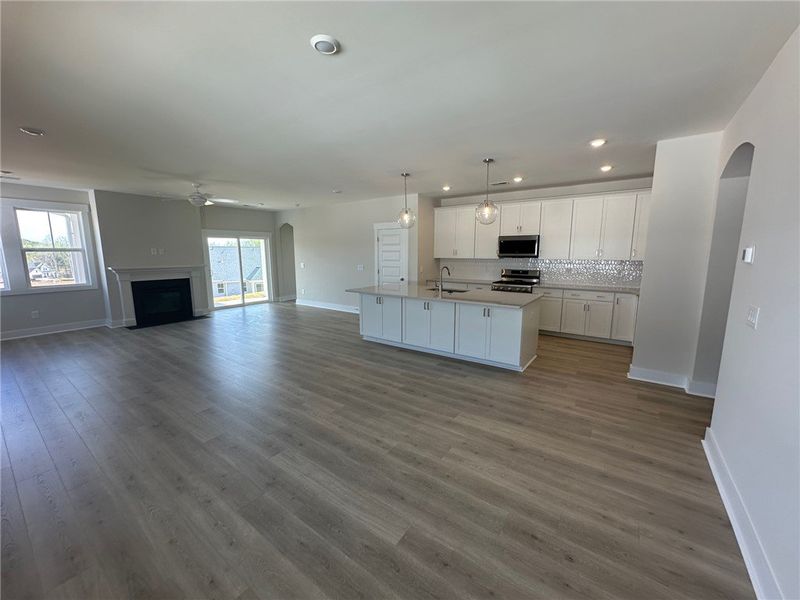 This bright, open concept living space features a