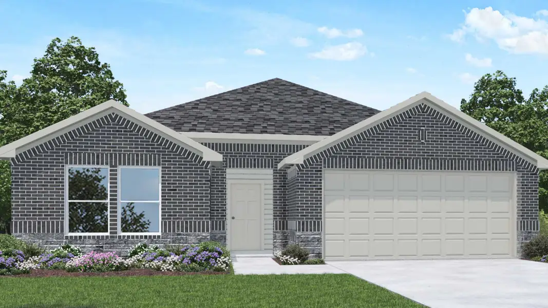 Front exterior of a new home in Cypress Green, Hockley, TX, highlighting curb appeal (Image 1).