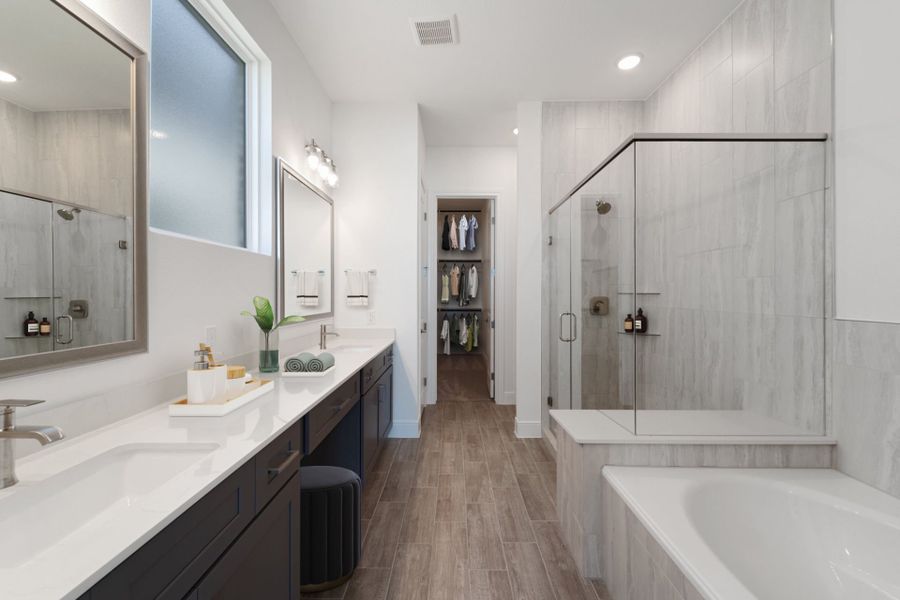 Representative furnished interior of a home built from the Farwell by Pulte Homes in Valencia, Manvel (Image 8). Representative furnished interior of a home built from the Farwell by Pulte Homes in Valencia, Manvel (Image 8).