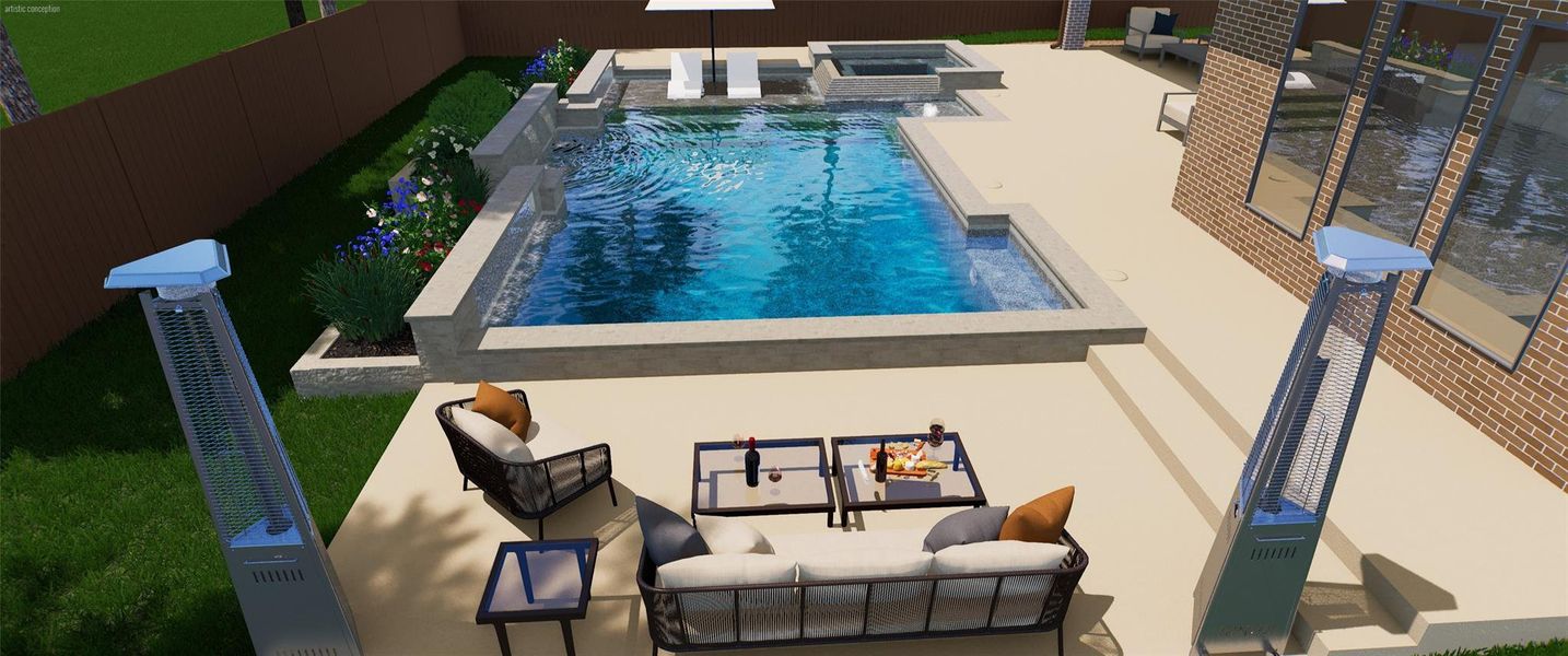 Pool rendering showcasing the opportunities of fun and relaxation. Pool rendering showcasing the opportunities of fun and relaxation.