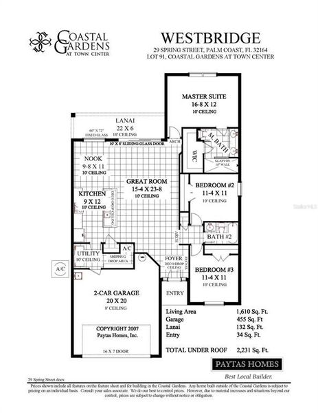 2D floor plan layout of this home in Coastal Gardens at Town Center, Palm Coast, FL (Image 2).