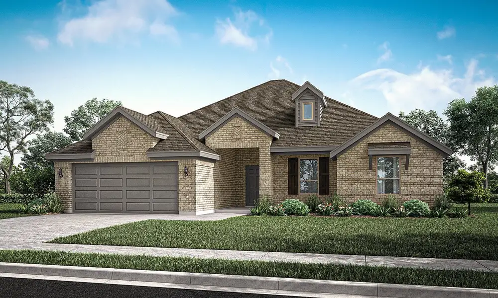 Representative exterior photo of a completed home built from the Cromwell II by Impression Homes in Mountain Valley Lake, Burleson, TX (Image 7). Representative exterior photo of a completed home built from the Cromwell II by Impression Homes in Mountain Valley Lake, Burleson, TX (Image 7).