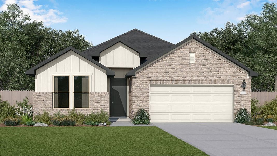 Representative exterior photo of a completed home built from the Hoyt by New Home Co. in The Residences Collection at Oakberry Trails, Waller, TX (Image 5). Representative exterior photo of a completed home built from the Hoyt by New Home Co. in The Residences Collection at Oakberry Trails, Waller, TX (Image 5).