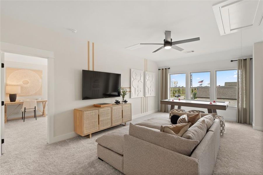 Bright Game room with large windows