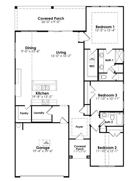 2D floor plan layout for the Eaton by D.R. Horton in Old Chapin Reserve, Lexington, SC (Image 3).