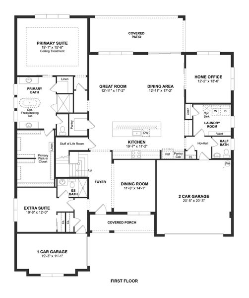 2D floor plan layout for the Little Rock by K. Hovnanian® Homes in Hammock Lakes, New Smyrna Beach, FL (Image 3).