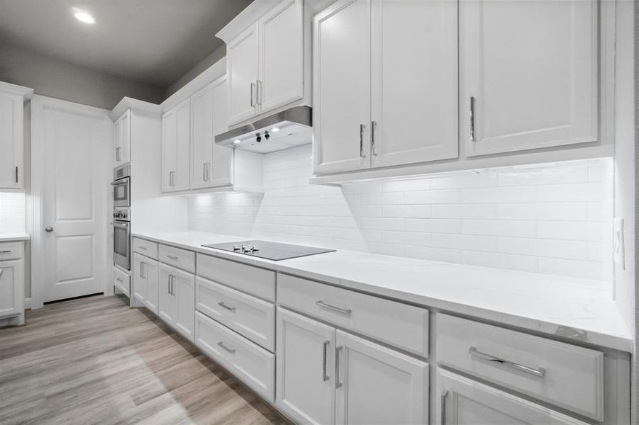 An abundance of cabinets in the kitchen.