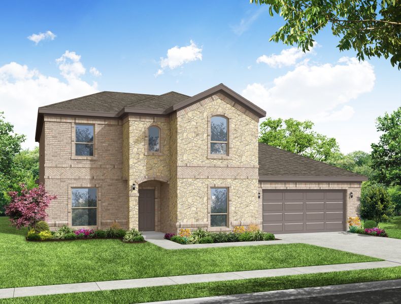 Representative exterior photo of a completed home built from the Radcliffe II by Impression Homes in Mountain Valley Lake, Burleson, TX (Image 8). Representative exterior photo of a completed home built from the Radcliffe II by Impression Homes in Mountain Valley Lake, Burleson, TX (Image 8).