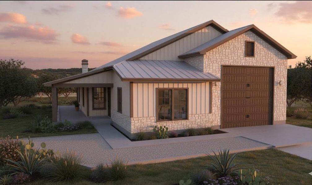 Front exterior of a new home in , Fredericksburg, TX, highlighting curb appeal (Image 1).