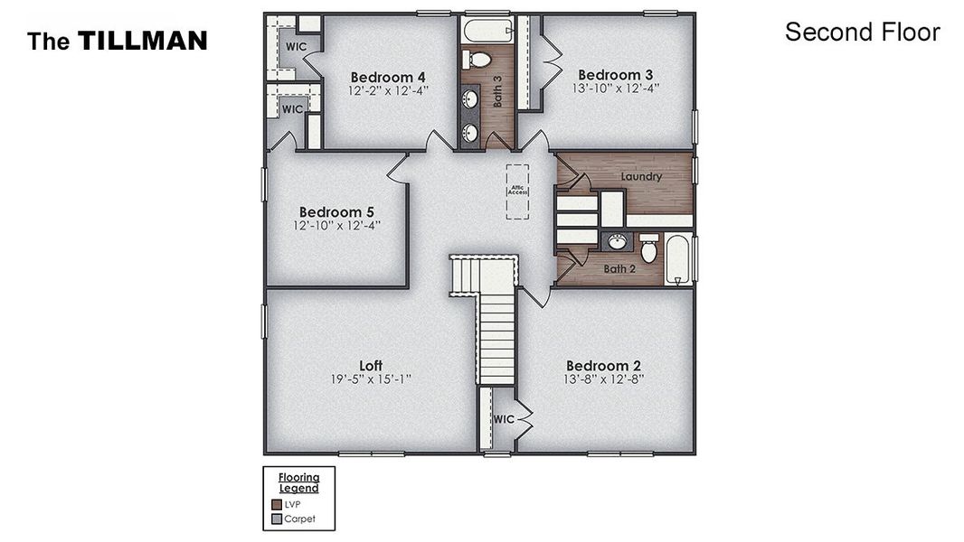 2D floor plan layout for the TILLMAN by D.R. Horton in The Preserve at Tidewater, Sneads Ferry, NC (Image 7).