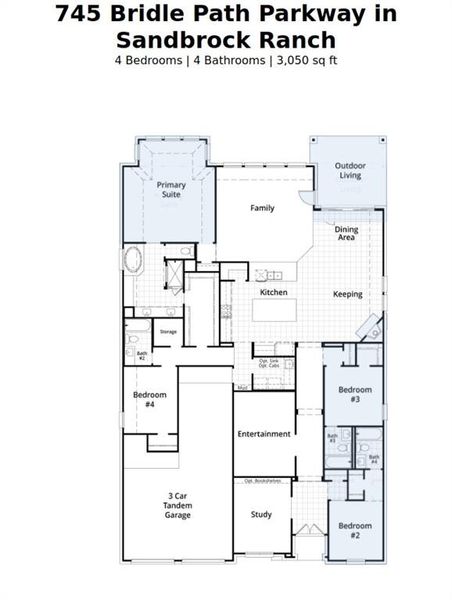 2D floor plan layout of this home in Sandbrock Ranch: 60ft. lots, Aubrey, TX (Image 3).