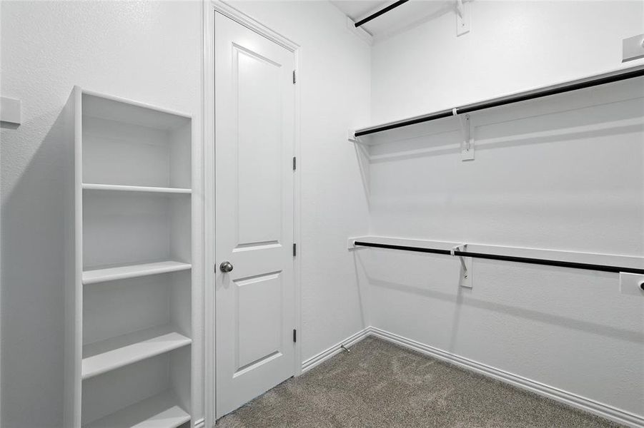 Spacious closet with dark carpet Spacious closet with dark carpet