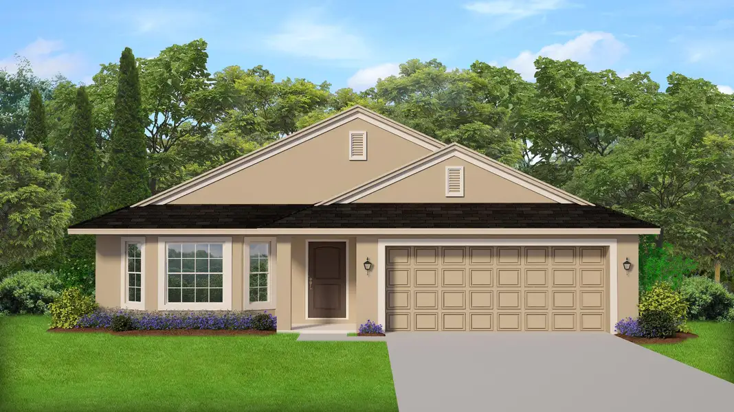 Representative exterior photo of a completed home built from the 1780 by Adams Homes in Ricker Estates, Jacksonville, FL (Image 2). Representative exterior photo of a completed home built from the 1780 by Adams Homes in Ricker Estates, Jacksonville, FL (Image 2).
