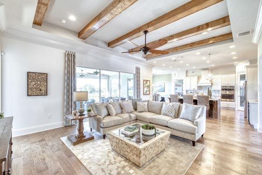 Great Room with Ceiling Beams