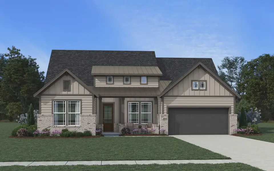 Representative exterior photo of a completed home built from the Malani by Chesmar Homes in Prominence 60's, San Antonio, TX (Image 6).
