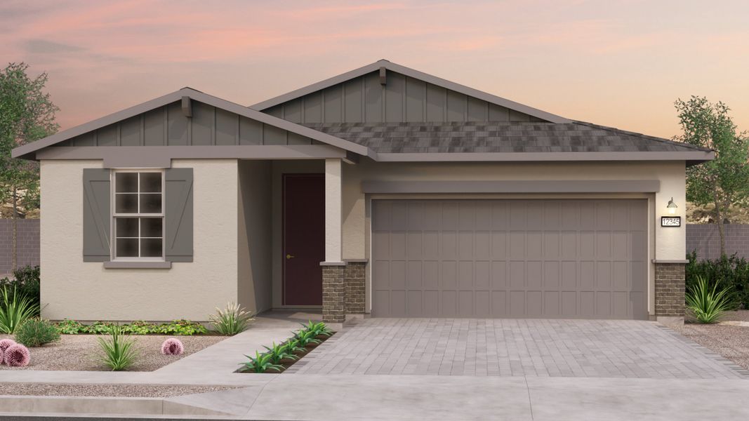Front exterior of a new home in Alamar, Avondale, AZ, highlighting curb appeal (Image 1). Front exterior of a new home in Alamar, Avondale, AZ, highlighting curb appeal (Image 1).