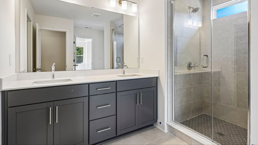 The Jasmine Plan by DRB Homes in Farms at Bellingham in Mooresville NC - Primary Bathroom The Jasmine Plan by DRB Homes in Farms at Bellingham in Mooresville NC - Primary Bathroom