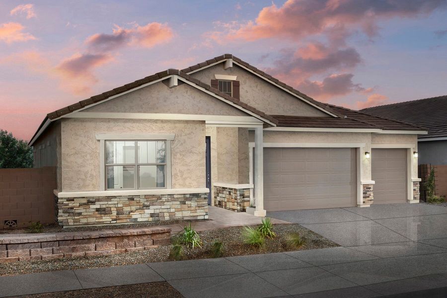 Representative exterior photo of a completed home built from the Crimson by Mattamy Homes in Miravida, Surprise, AZ (Image 24).