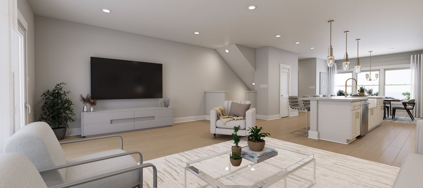 Representative furnished interior of a home built from the Cora End Unit by Baker Residential in Atwater Station - Midtown Collection, Fuquay Varina (Image 9).