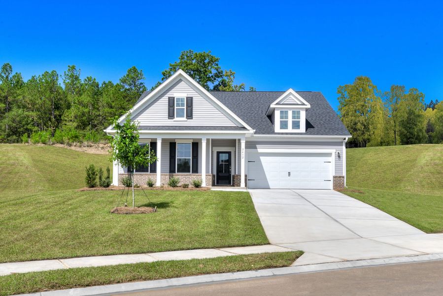 Front exterior of a new home in The Beacon at Old Peachtree Single Family Homes, Lawrenceville, GA, highlighting curb appeal (Image 46).