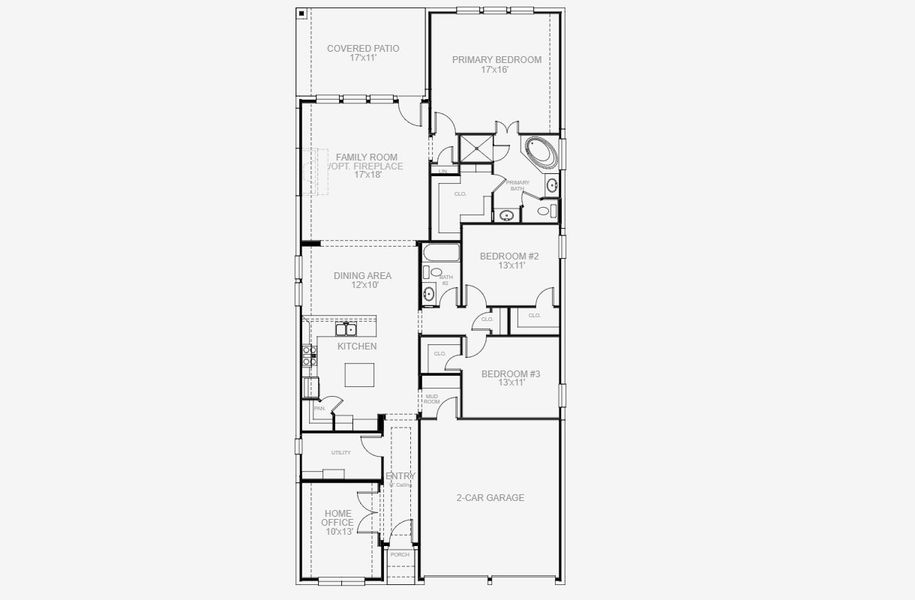 2D floor plan layout for the 1950W by Perry Homes in Juniper Springs 45', Lockhart, TX (Image 3).
