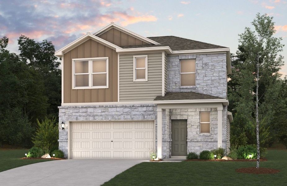 Front exterior of a new home in Summerlin, San Antonio, TX, highlighting curb appeal (Image 1).