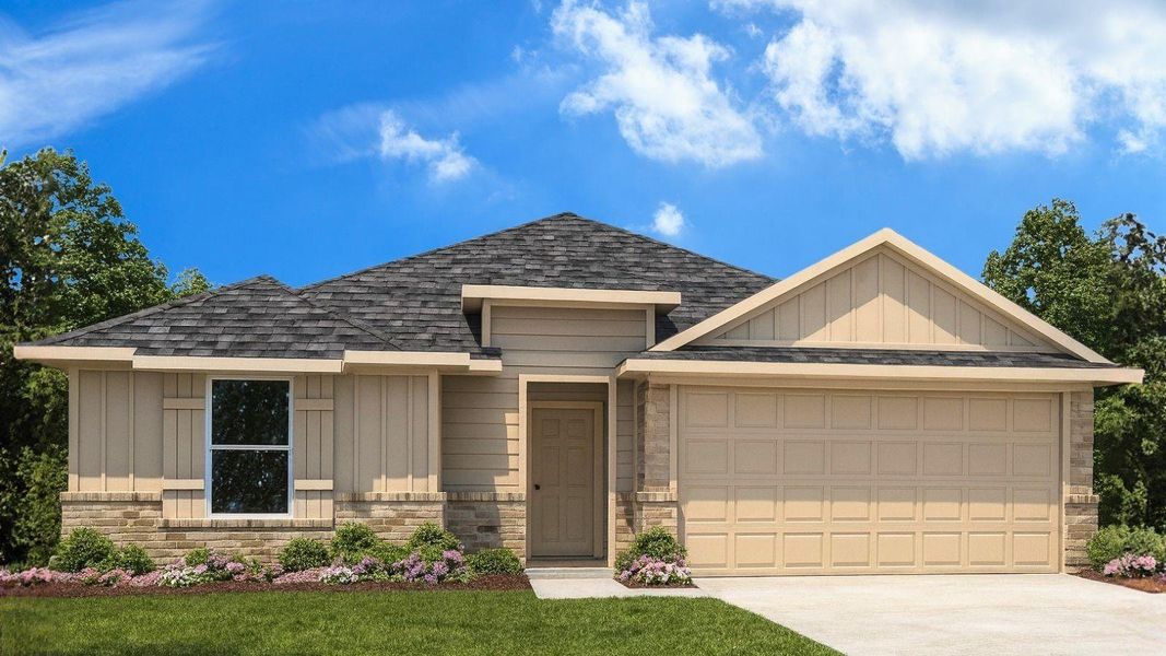 Front exterior of a new home in Chapel Lakes, Montgomery, TX, highlighting curb appeal (Image 1). Front exterior of a new home in Chapel Lakes, Montgomery, TX, highlighting curb appeal (Image 1).