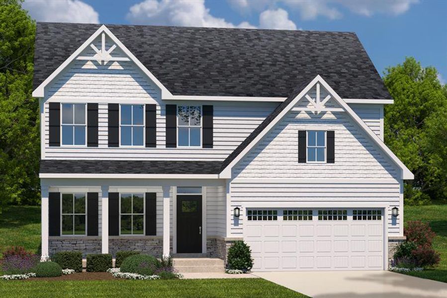 Representative exterior photo of a completed home built from the Anderson by Ryan Homes in Canterbrook Farms Ranches, Fountain Inn, SC (Image 1).