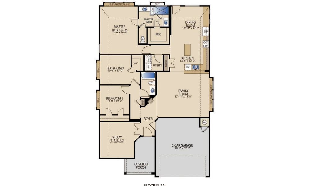 2D floor plan layout of this home in Village at Three Oaks, Seguin, TX (Image 5).