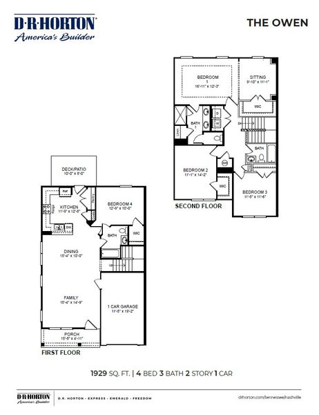 2D floor plan layout for the OWENS by D.R. Horton in Campbell Place, Lebanon, TN (Image 3).