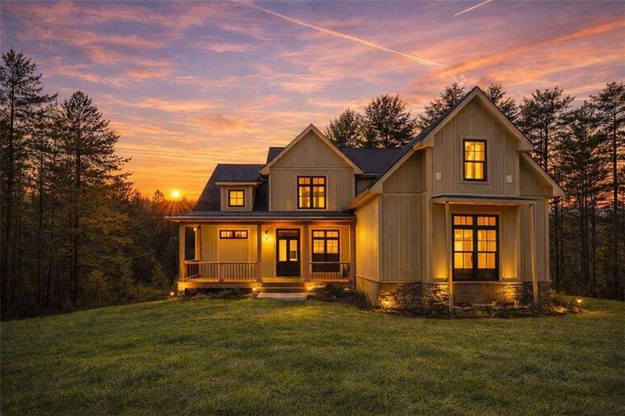 Front exterior of a new home in , Ellijay, GA, highlighting curb appeal (Image 1). Front exterior of a new home in , Ellijay, GA, highlighting curb appeal (Image 1).
