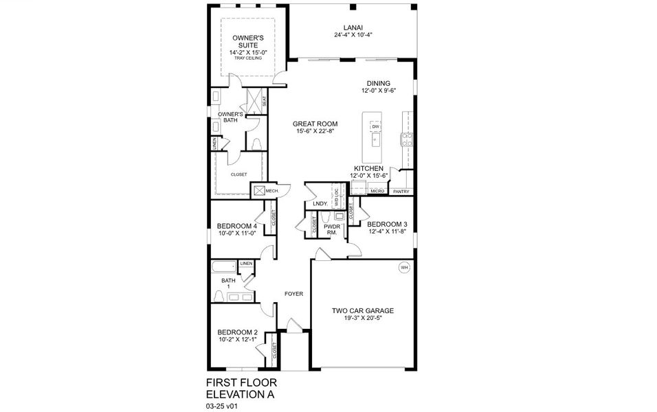 2D floor plan layout for the Patterson by Ryan Homes in Malabar Springs, Palm Bay, FL (Image 2).