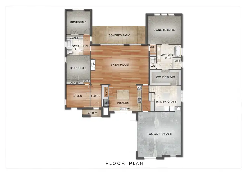 2D floor plan layout for the The Garland by Kenmark Homes in Paloma Ranches, Justin, TX (Image 3). 2D floor plan layout for the The Garland by Kenmark Homes in Paloma Ranches, Justin, TX (Image 3).