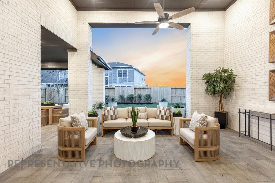 Exterior details and patio area of a home in Jordan Ranch: 65ft. lots, Fulshear (Image 3).