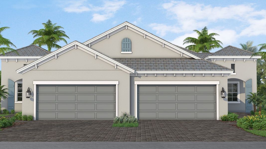 Front exterior of a new home in Boca Royale Golf and Country Club at Wellen Park, Englewood, FL, highlighting curb appeal (Image 1). Front exterior of a new home in Boca Royale Golf and Country Club at Wellen Park, Englewood, FL, highlighting curb appeal (Image 1).