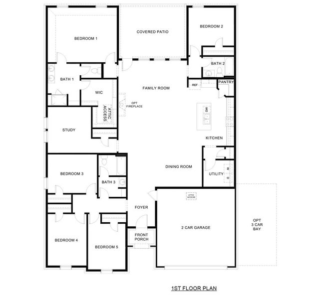 2D floor plan layout for the Ithaca by D.R. Horton in Silverado, Aubrey, TX (Image 3).