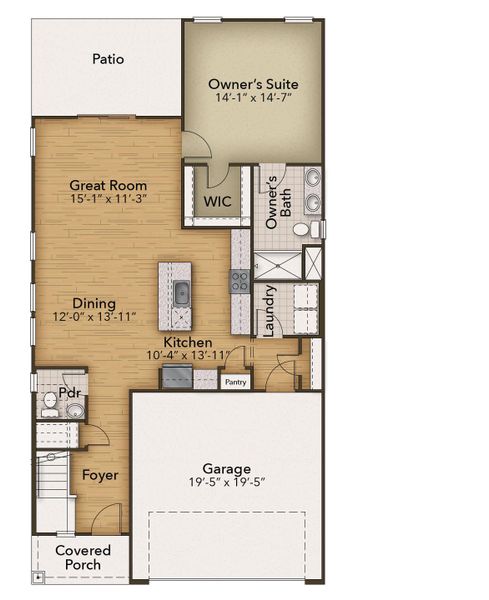 2D floor plan layout for the The Hibiscus by Chesapeake Homes in Heritage Park at Longs, Longs, SC (Image 5).