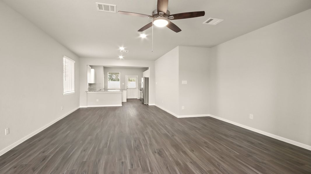 Family Room to Dining Area and Kitchen
