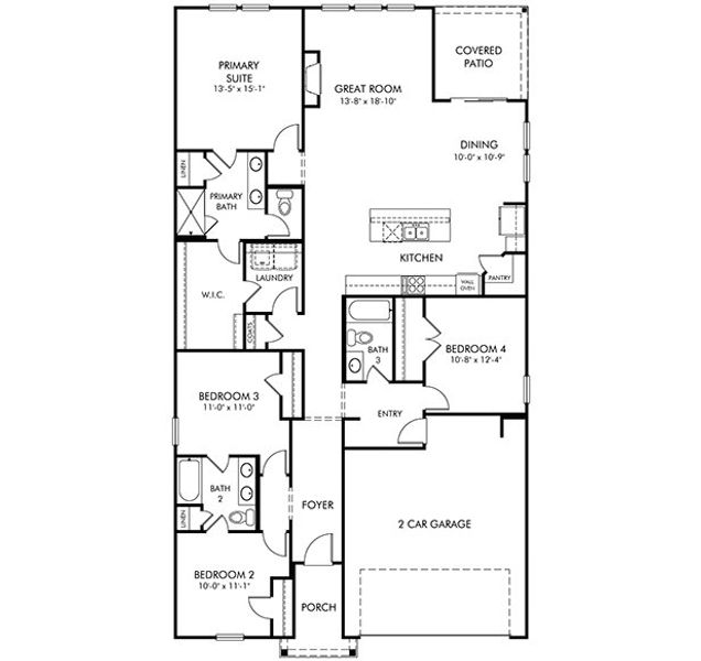 2D floor plan layout for the Gibson by Meritage Homes in Riverwood Farm, Piedmont, SC (Image 3).