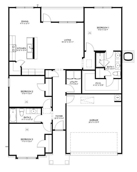 2D floor plan layout of this home in Oak Ridge, Temple, TX (Image 3).