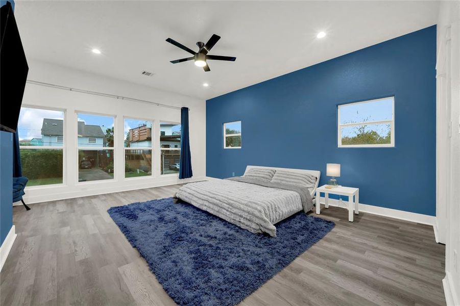 Master bedroom with beautiful windows