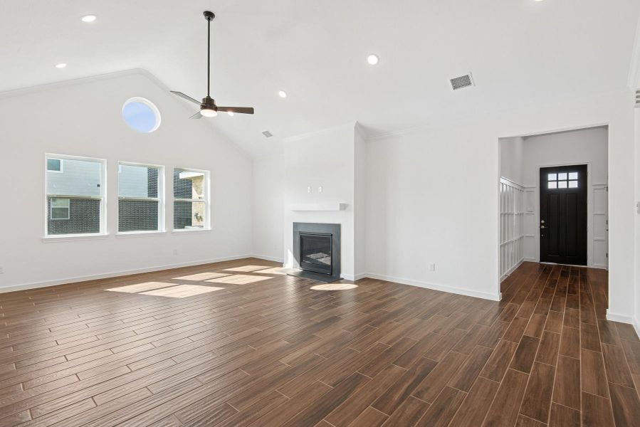 Open great room with fireplace