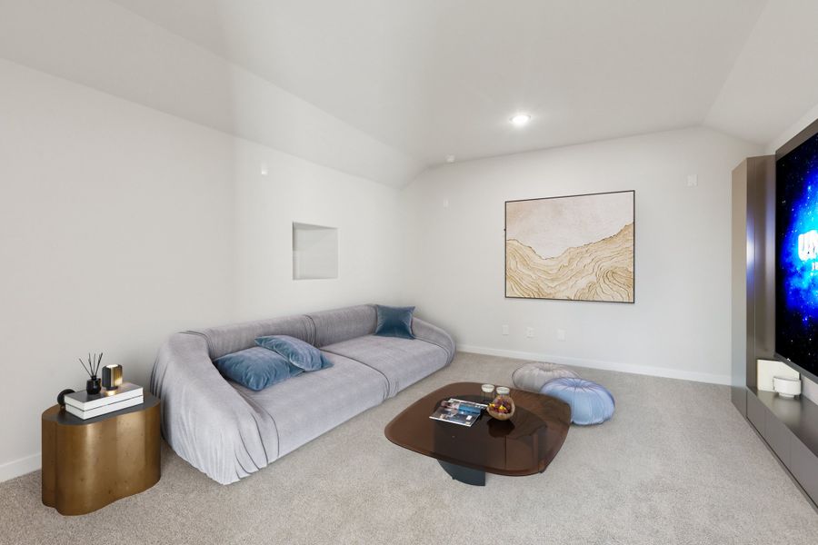 Media room in the Masters home plan by Trophy Signature Homes – REPRESENTATIVE PHOTO Media room in the Masters home plan by Trophy Signature Homes – REPRESENTATIVE PHOTO