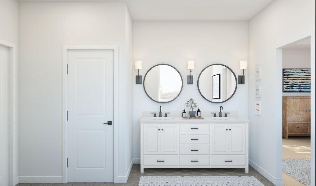 Primary bath with freestanding vanity
