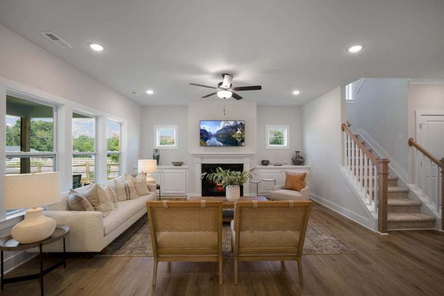 Family Room with Built-Ins and Fireplace